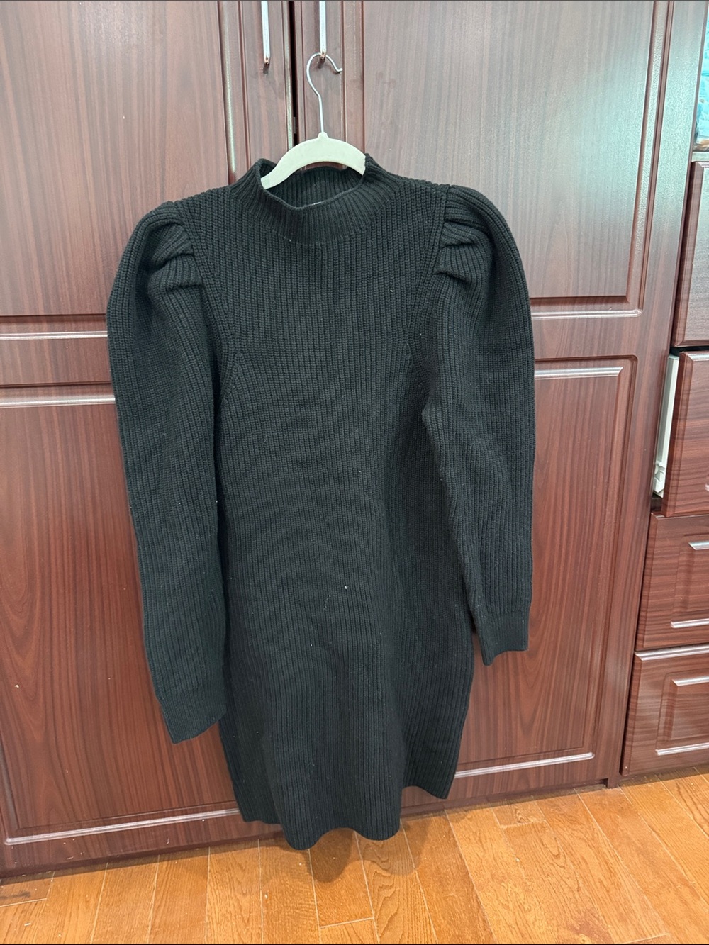 Sandro Black Puff-Sleeve Long-Sleeve Knit Dress